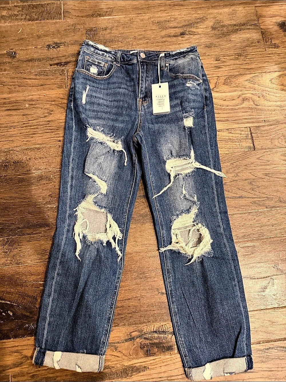 Risen My Boyfriend Is Back Jean Distressed Boyfriend Jeans in Blue Waist 28 NWT